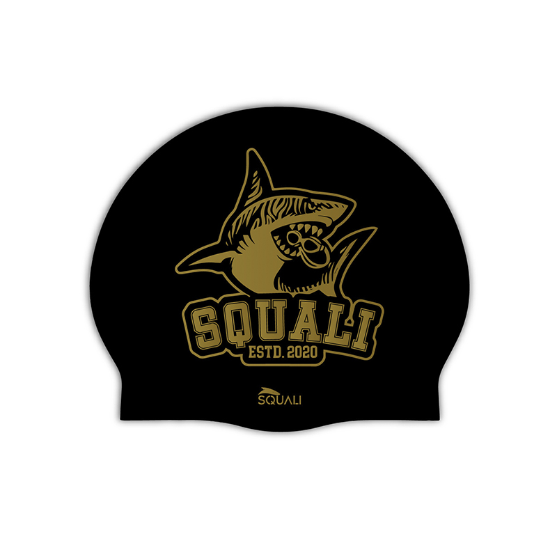 Gorro Natación Silicona Squali Negro Tiburón Dorado